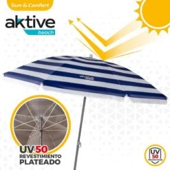 AKTIVE - Parasol Plage Avec Protection UV50, Anti-Vent, Ø 180 Cm -Meilleur Surf Magasin aktive parasol plage avec protection uv50 anti vent o 180 cm 2