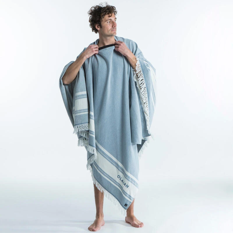 Serviette De Plage Poncho 190 X 190 Cm - Gris Bleu 4 Serviette De Plage Poncho 190 X 190 Cm - Gris Bleu – Image 4